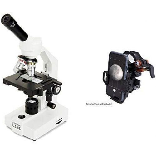 셀레스트론 Celestron CM2000CF Compound Microscope w/40x - 2000x power, mechanical stage, 10x and 20x eyepieces, course and fine focus, 3 color filters, emersion oil with Universal Smartphone
