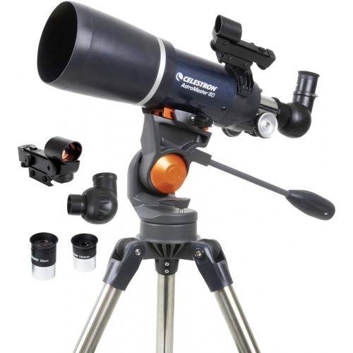 셀레스트론 Celestron - AstroMaster 80AZS Refractor Telescope - Refractor Telescope for Beginners - Fully-Coated Glass Optics - Adjustable-Height Tripod - Bonus Astronomy Software Package