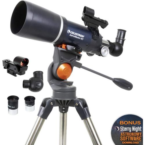 셀레스트론 Celestron - AstroMaster 80AZS Refractor Telescope - Refractor Telescope for Beginners - Fully-Coated Glass Optics - Adjustable-Height Tripod - Bonus Astronomy Software Package