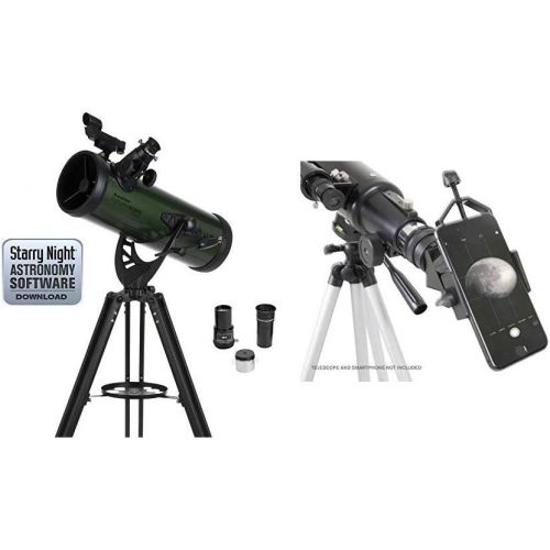 셀레스트론 Celestron ExploraScope 22103 114AZ Reflector Telescope with Celestron 81035 Basic Smartphone Adapter 1.25 Capture Your Discoveries, Black