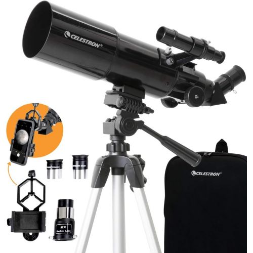 셀레스트론 Celestron - 80mm Travel Scope - Portable Refractor Telescope - Fully-Coated Glass Optics - Ideal Telescope for Beginners - BONUS Astronomy Software Package - Digiscoping Smartphone