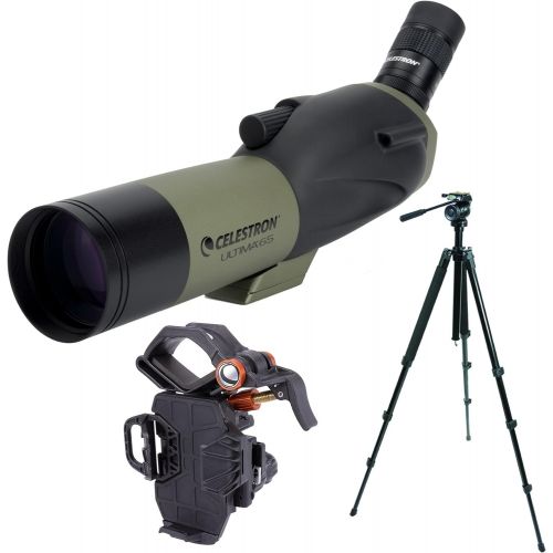 셀레스트론 Celestron Ultima 65mm Spotting Scope w/18-55x Eyepiece (Angled Viewing) w/Trailseeker Tripod & NeXYZ Universal Phone Adapter Kit