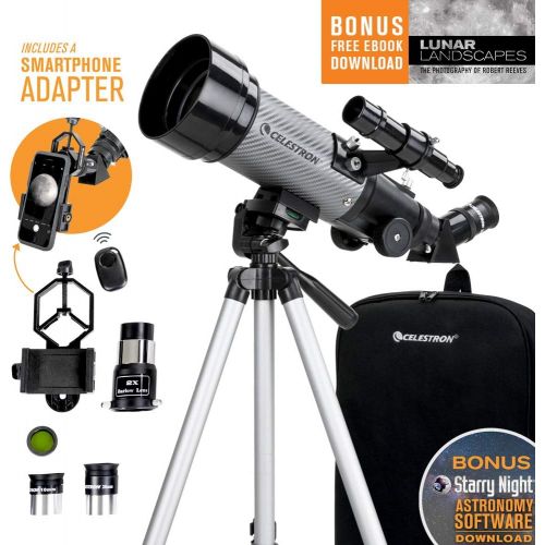 셀레스트론 Celestron - 70mm Travel Scope DX - Portable Refractor Telescope - Fully-Coated Glass Optics - Ideal Telescope for Beginners - Bonus Astronomy Software Package - Digiscoping Smartph