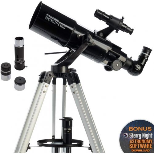 셀레스트론 Celestron - PowerSeeker 80AZS Telescope - Manual Alt-Azimuth Telescope for Beginners - Compact and Portable - BONUS Astronomy Software Package - 80mm Aperture