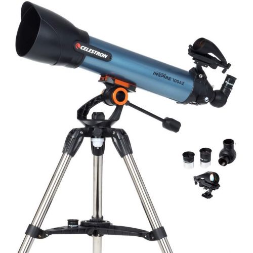 셀레스트론 Celestron Inspire 100AZ Refractor Smartphone Adapter Built-in Refracting Telescope, Blue (22403)