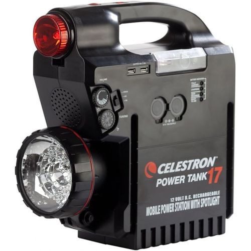 셀레스트론 Celestron - PowerTank 17 Telescope Battery - Large Capacity 12V Power Supply for Computerized Telescopes - 17-amp Hour - AM/FM Radio - Siren - Red/White Flashlight - Car Battery Te