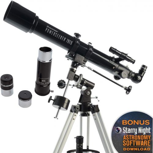 셀레스트론 Celestron - PowerSeeker 70EQ Telescope - Manual German Equatorial Telescope for Beginners - Compact and Portable - BONUS Astronomy Software Package - 70mm Aperture