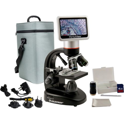 셀레스트론 Celestron  PentaView LCD Digital Microscope Biological Microscope with a Built-In 5MP Digital Camera  Adjustable Mechanical Stage Carrying Case and 4GB Micro SD Card