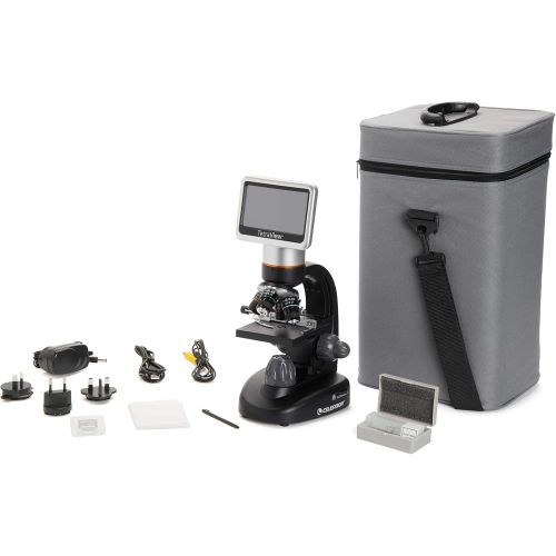 셀레스트론 Celestron  TetraView LCD Digital Microscope  Biological Microscope with a Built-In 5MP Digital Camera  Adjustable Mechanical Stage Carrying Case and 2GB Micro SD Card