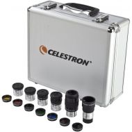 Celestron  1.25” Eyepiece and Filter Accessory Kit  14 Piece Telescope Accessory Set  Plossl Telescope Eyepiece  Barlow Lens  Colored Filters  Moon Filter  Sturdy Metal Carr