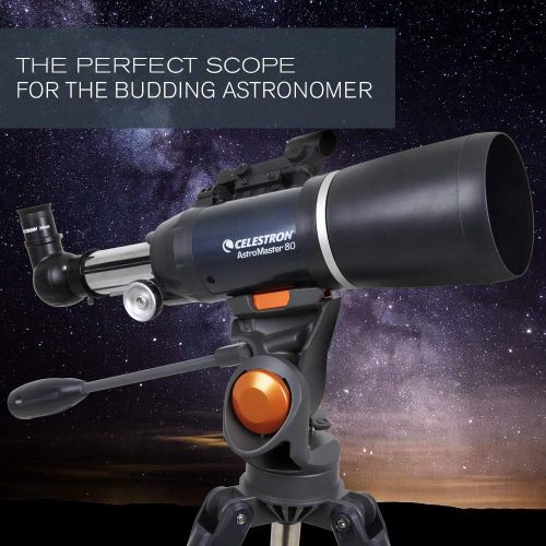 셀레스트론 Celestron - AstroMaster 80AZS Refractor Telescope - Refractor Telescope for Beginners - Fully-Coated Glass Optics - Adjustable-Height Tripod - Bonus Astronomy Software Package