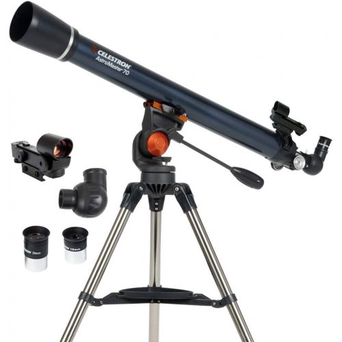 셀레스트론 Celestron - AstroMaster 70AZ Telescope - Refractor Telescope - Fully Coated Glass Optics - Adjustable Height Tripod ? Bonus Astronomy Software Package