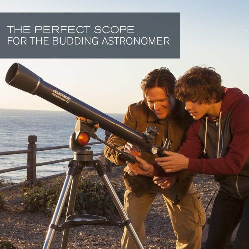 셀레스트론 Celestron - AstroMaster 70AZ Telescope - Refractor Telescope - Fully Coated Glass Optics - Adjustable Height Tripod ? Bonus Astronomy Software Package