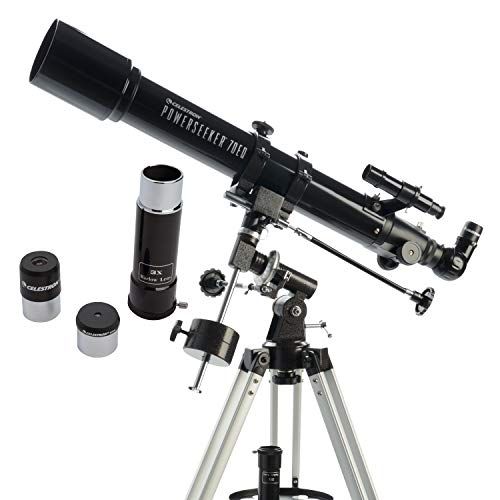 셀레스트론 Celestron - PowerSeeker 70EQ Telescope - Manual German Equatorial Telescope for Beginners - Compact and Portable - Bonus Astronomy Software Package - 70mm Aperture