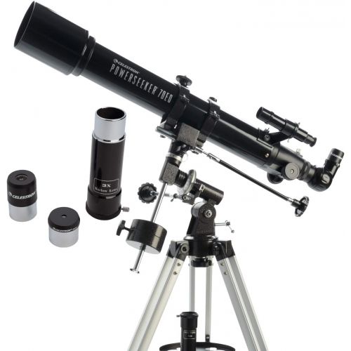 셀레스트론 Celestron - PowerSeeker 70EQ Telescope - Manual German Equatorial Telescope for Beginners - Compact and Portable - Bonus Astronomy Software Package - 70mm Aperture