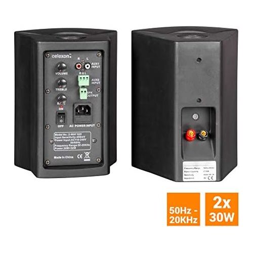  celexon Active Speaker Set Black 2 x 30 W Powerful Audio Boxes Including Wall Mount Speaker for PC, Office, Meeting Room or School