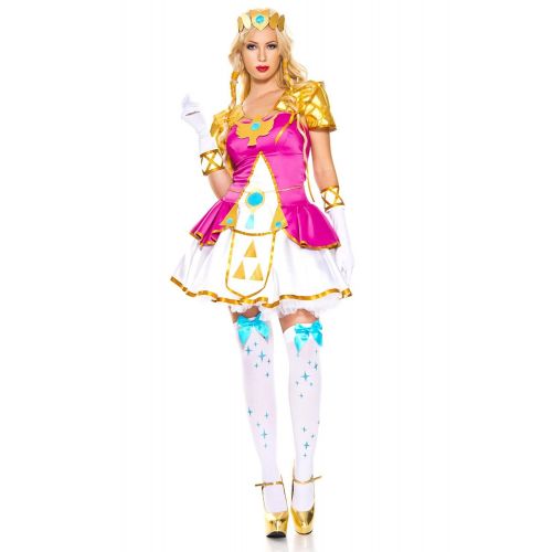  Celina 7 PC. Ladies Elf Princess Cosplay Dress Costume Set - Small/Medium - Pink