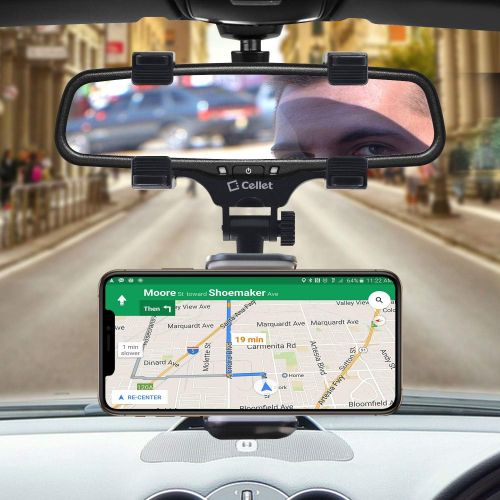  [아마존베스트]Cellet Vehicle Rear View Mirror Phone Holder Mount Universal Smartphone Cradle Compatible to iPhone 11/11 Pro Xr Xs Max X 8 Plus Note 10 9 Galaxy S20 S20+ 5G S10 Plus S9 S8 Google