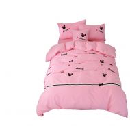 Cenarious Minnie Mouse Pink Cartoon Children Bedroom Duvet Cover Set Applique Embroidery Cotton Bed Cover - 4Pc Bedding Set - Queen - 86x94 - 220x240cm