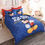 Cenarious Preppy Blue Mickey Mouse Cartoon Style Duvet Cover Set Cotton Flat Sheet Bed Cover - 4Pcs Bedding Set - Queen Flat Sheet Set - 86x94 - 220x240cm