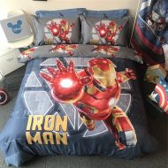 Cenarious Marvel Iron Man Grey Boys Cartoon Style Duvet Cover Set Cotton Flat Sheet Bed Cover - 4Pcs Bedding Set - Queen Flat Sheet Set - 86x94 - 220x240cm