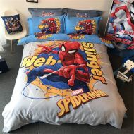 Cenarious Marvel Spider Man Boys Disney Cartoon Style Duvet Cover Set Cotton Flat Sheet Bed Cover - 4Pcs Bedding Set - Queen Flat Sheet Set - 86x94 - 220x240cm