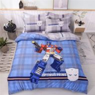 Cenarious Duvet Cover Set (No Comforter) - 1 Duvet Cover + 1 Flat Sheet + 2 Pillowcases - 100% Cotton - 4 Piece - Full(78x90) - Cartoon Transformers Optimus Prime for Boys - Blue