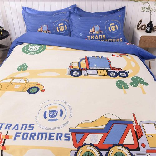  Cenarious Duvet Cover Set (No Comforter) - 1 Duvet Cover + 1 Flat Sheet + 2 Pillowcases - 100% Cotton - 4 Piece - Full(78x90) - Cartoon Transformers Optimus Prime for Boys - Blue