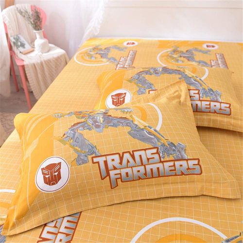  Cenarious Duvet Cover Set (No Comforter) - 1 Duvet Cover + 1 Flat Sheet + 2 Pillowcases - 100% Cotton - 4 Piece - Full(78x90) - Cartoon Transformers Optimus Prime for Boys - Blue