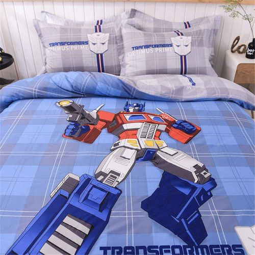  Cenarious Duvet Cover Set (No Comforter) - 1 Duvet Cover + 1 Flat Sheet + 2 Pillowcases - 100% Cotton - 4 Piece - Full(78x90) - Cartoon Transformers Optimus Prime for Boys - Blue