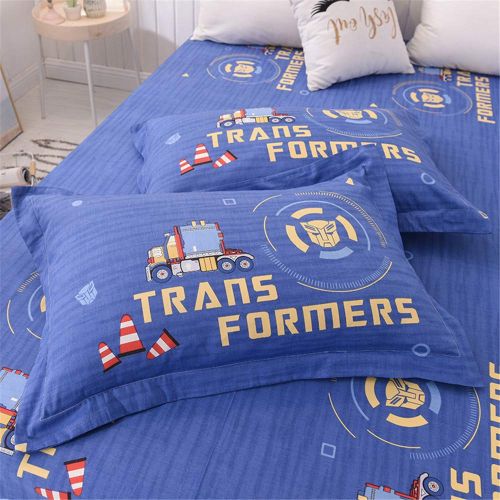  Cenarious Duvet Cover Set (No Comforter) - 1 Duvet Cover + 1 Flat Sheet + 2 Pillowcases - 100% Cotton - 4 Piece - Full(78x90) - Cartoon Transformers Optimus Prime for Boys - Blue