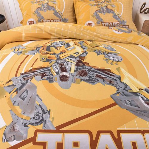  Cenarious Duvet Cover Set (No Comforter) - 1 Duvet Cover + 1 Flat Sheet + 2 Pillowcases - 100% Cotton - 4 Piece - Full(78x90) - Cartoon Transformers Optimus Prime for Boys - Blue