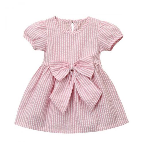  Cenhope Toddler Infant Baby Girls Dress Kid Girl Striped Bowknot Short Sleeve Princess Dress Skirt Set
