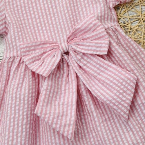  Cenhope Toddler Infant Baby Girls Dress Kid Girl Striped Bowknot Short Sleeve Princess Dress Skirt Set