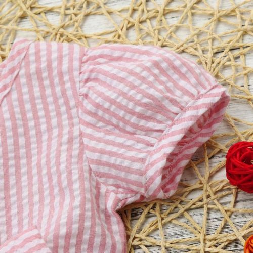  Cenhope Toddler Infant Baby Girls Dress Kid Girl Striped Bowknot Short Sleeve Princess Dress Skirt Set