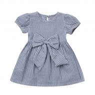 Cenhope Toddler Infant Baby Girls Dress Kid Girl Striped Bowknot Short Sleeve Princess Dress Skirt Set