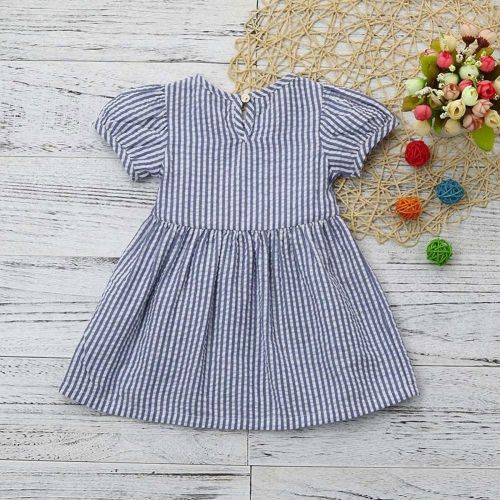  Cenhope Toddler Infant Baby Girls Dress Kid Girl Striped Bowknot Short Sleeve Princess Dress Skirt Set
