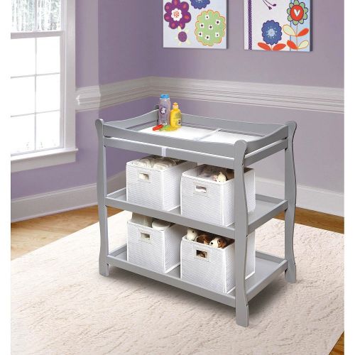  Center New Changing Table Topper Tray, Arched Baby Dressing with Shelves for Boys and Girls, with Grey Finish & E-Book