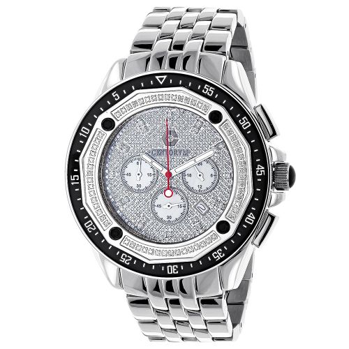  Centorvm Mens 35ct White Diamond Chronograph Watch Metal Band plus Extra Leather Straps