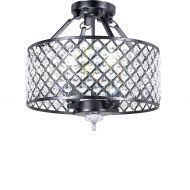 CentralPark Central Park Semi Flush Mount Crystal Chandelier Lighting, Diameter 14 inches, Height 14 inches, CPH-QZZ-14-L4-BK