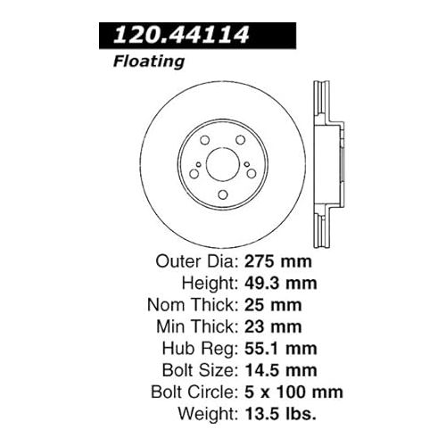  Centric Parts 121.44114 C-Tek Standard Brake Rotor