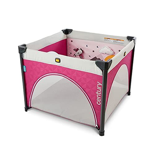  Century Play On 2-in-1 Playard and Activity Center Playpen Includes Soft Toys and Zippered Door, Berry