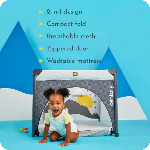  Century Play On 2-in-1 Playard and Activity Center Playpen Includes Soft Toys and Zippered Door, Berry