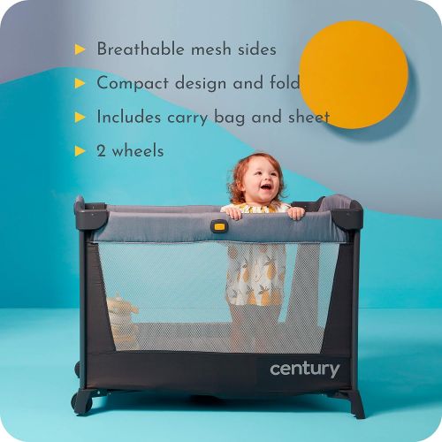  Century Travel On 2-in-1 Compact Playard with Bassinet, Playpen with Sheet Included, Metro