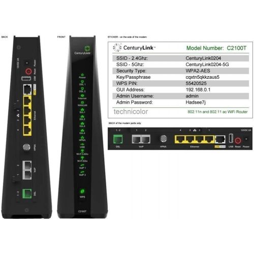  [아마존베스트]CenturyLink Prism TV Technicolor C2100T 802.11AC Modem Router Gigabit DSL Fiber 2.4/5GHz