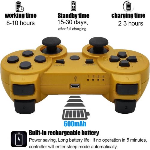  [아마존베스트]Ceozon PS3 Controller Playstation 3 Controller Wireless Bluetooth for Sony PS3 Remote Controller Playstation 3 Joystick with Charging Cables 2 Pack Black + Gold