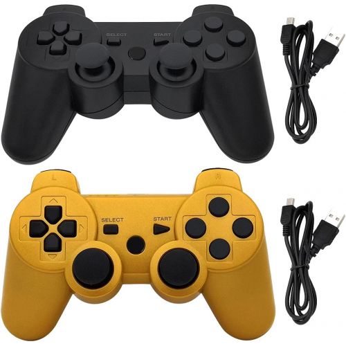  [아마존베스트]Ceozon PS3 Controller Playstation 3 Controller Wireless Bluetooth for Sony PS3 Remote Controller Playstation 3 Joystick with Charging Cables 2 Pack Black + Gold