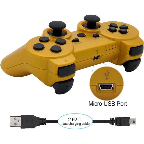  [아마존베스트]Ceozon PS3 Controller Playstation 3 Controller Wireless Bluetooth for Sony PS3 Remote Controller Playstation 3 Joystick with Charging Cables 2 Pack Black + Gold