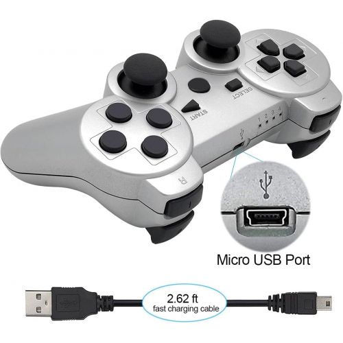  [아마존베스트]Ceozon PS3 Controller Wireless Playstation 3 Controller Compatible for Sony PS3 Controller Wireless Remote Joystick with Charging Cables Sliver and Gold