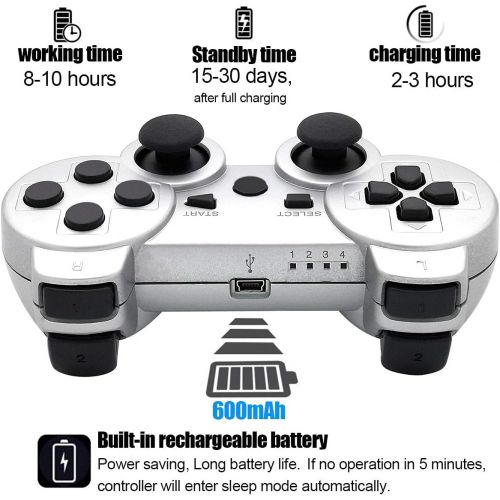  [아마존베스트]Ceozon PS3 Controller Wireless Playstation 3 Controller Compatible for Sony PS3 Controller Wireless Remote Joystick with Charging Cables Sliver and Gold